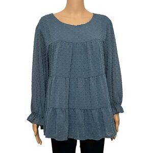 Prettygarden Top Blouse  Pleated Peplum Long Sleeve Gray Woman’s Large